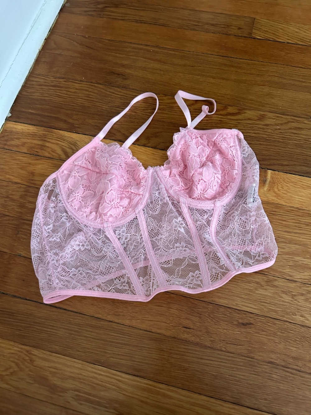Sheer Pink Lace Longline Bralette